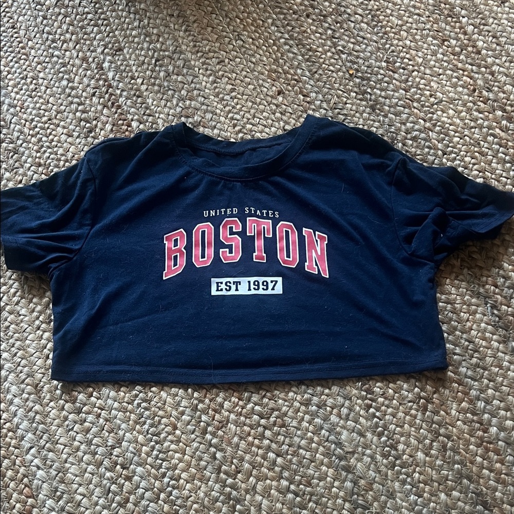 ⭐️SHEIN Navy Crop Top with Red Boston Graphic